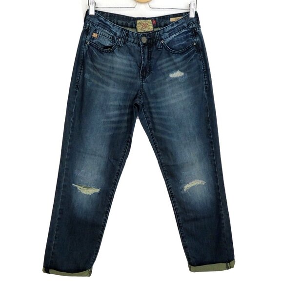 Dear John Womens 27 Jesse Boyfriend Distressed Roll Cuff Hem Denim Blue Jeans - Picture 12 of 12